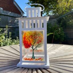 Handmade Fused Glass Lantern, Autumn Tree Design - thumbnail 2