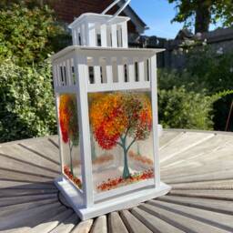 Handmade Fused Glass Lantern, Autumn Tree Design - thumbnail 3