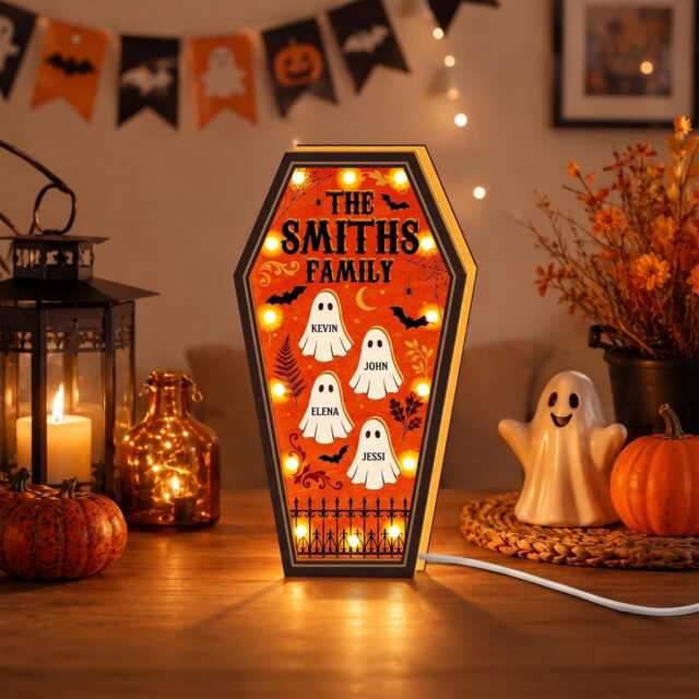Custom Halloween Family Coffin Led Night Light Box With Ghost Names - image 1