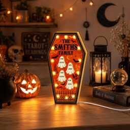 Custom Halloween Family Coffin Led Night Light Box With Ghost Names - thumbnail 3