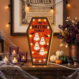 Custom Halloween Family Coffin Led Night Light Box With Ghost Names - thumbnail 2