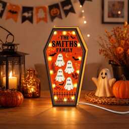 Custom Halloween Family Coffin Led Night Light Box With Ghost Names