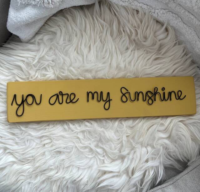 Wooden Sign Wire Words Wall Decor Mustard. Nursery Playroom. You Are My Sunshine. Flatlay Prop - image 1