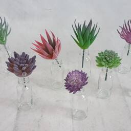 Faux Succulent Stem in Glass Bottle, Artificial Plant Arrangement - thumbnail 3