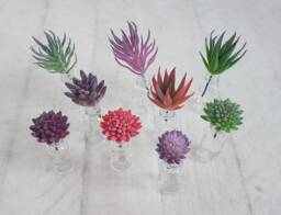 Faux Succulent Stem in Glass Bottle, Artificial Plant Arrangement
