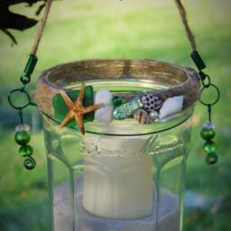 Upcycled Jar Beach Themed Lamp Candle Voitve Lantern - thumbnail 2