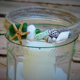 Upcycled Jar Beach Themed Lamp Candle Voitve Lantern - thumbnail 3