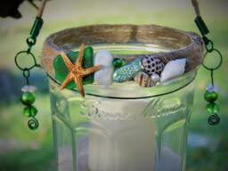 Upcycled Jar Beach Themed Lamp Candle Voitve Lantern - thumbnail 1