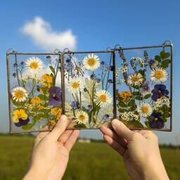 Set Of 3 Pressed Flower Art Stained Glass Frame Suncatcher - thumbnail 1
