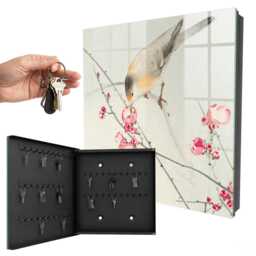 Bird Flowers Wall Mounted Key Cabinet, Gray Box For Home, Illustrative Animals, Lovers Of Nature & Peace