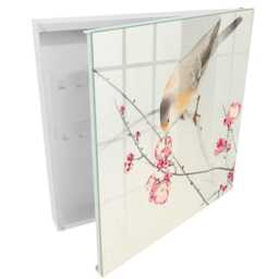 Bird Flowers Wall Mounted Key Cabinet, Gray Box For Home, Illustrative Animals, Lovers Of Nature & Peace - thumbnail 2