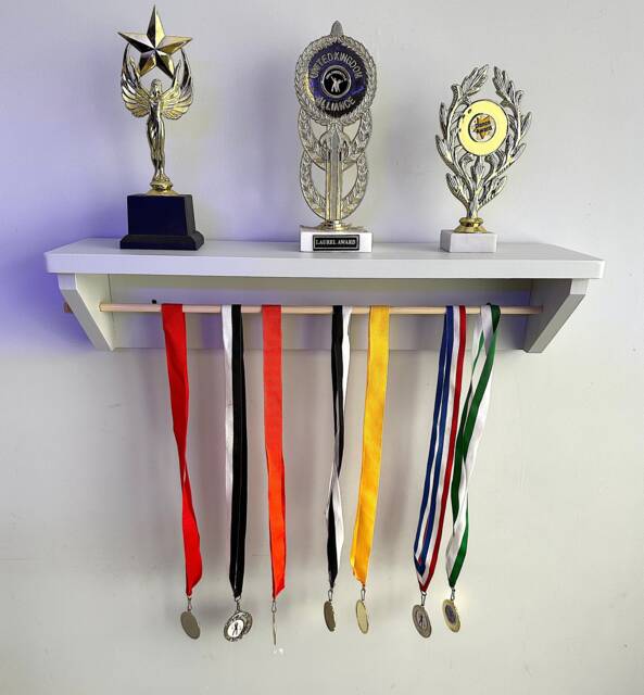 Personalised Trophy Shelf & Medal Holder - Custom Wall Mounted Display Rack With For Medals & Awards Sports, Dance, Gymnastics