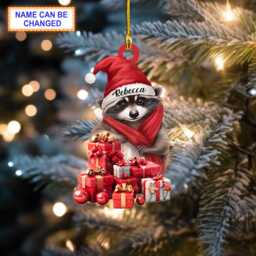 Custom Name Raccoon Christmas Ornament, Tree Hanging Decor, Flat 2D Ornament Acrylic/ Wooden, Cute Gift - thumbnail 1