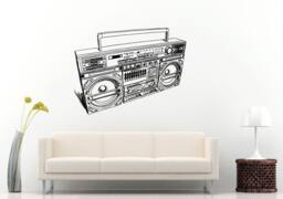 Boom Box Retro Old School Music Player A-Track Cassette Tape Radio Speakers Wall Decal Vinyl Sticker Mural Room Decor L986 - thumbnail 1