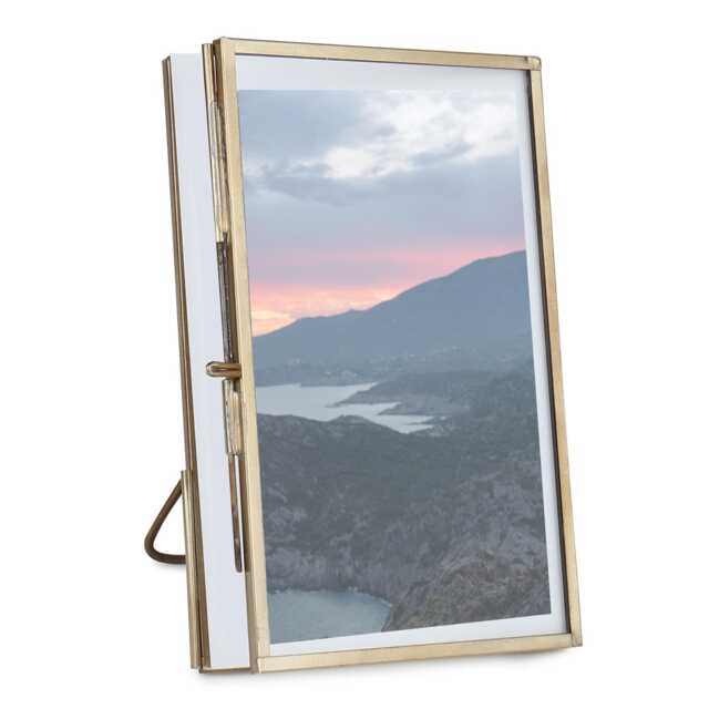 Antique Brass Photo Frame, Recycled Glass Portrait Display - 4x6 - image 1