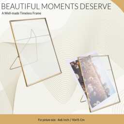 Antique Brass Photo Frame, Recycled Glass Portrait Display - 4x6 - thumbnail 2