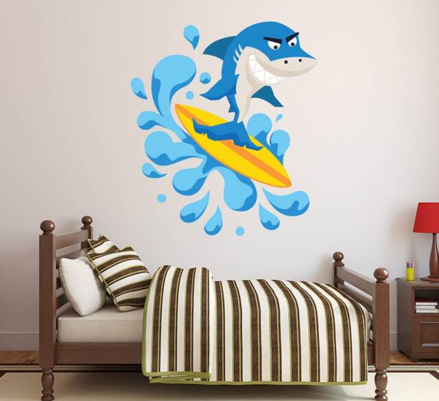 Surfing Shark Wall Decal Kids Bedroom Art Decor