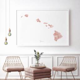 Hawaii Map Pink & Gold Wall Art Print - Usa Us State United States Of America - thumbnail 3