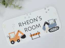 Personalised Digger Acrylic Door Sign Construction Nursery Decor