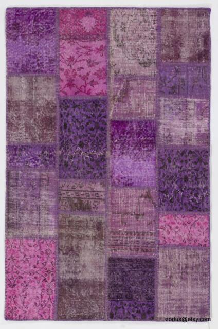 Lilac, Lavender & Pink Handmade Turkish Patchwork Rug - image 1