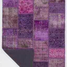 Lilac, Lavender & Pink Handmade Turkish Patchwork Rug - thumbnail 2