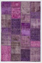 Lilac, Lavender & Pink Handmade Turkish Patchwork Rug - thumbnail 1