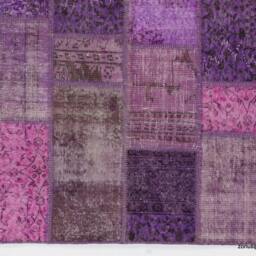 Lilac, Lavender & Pink Handmade Turkish Patchwork Rug - thumbnail 3