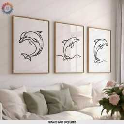Minimal Dolphin Poster Set - Black & White Prints - Dolphins Artwork Modern Decor Line Wall Art Abstract Minimalist - thumbnail 1