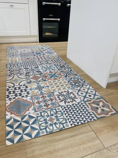 Moroccan Vinyl Rug Runner in Tile Effect Pattern For Kitchen, Hallway & Bathroom Floors, Decorative Linoleum PVC Mat - Marrakesh - image 1