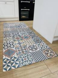 Moroccan Vinyl Rug Runner in Tile Effect Pattern For Kitchen, Hallway & Bathroom Floors, Decorative Linoleum PVC Mat - Marrakesh - thumbnail 1