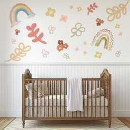 Boho Rainbow Wall Decal Neutral Nursery Stickers Pastel Decor Floral Decals Baby Girl Peel & Stick - thumbnail 1