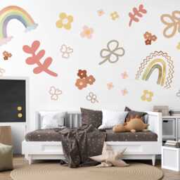 Boho Rainbow Wall Decal Neutral Nursery Stickers Pastel Decor Floral Decals Baby Girl Peel & Stick - thumbnail 2