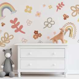 Boho Rainbow Wall Decal Neutral Nursery Stickers Pastel Decor Floral Decals Baby Girl Peel & Stick - thumbnail 3