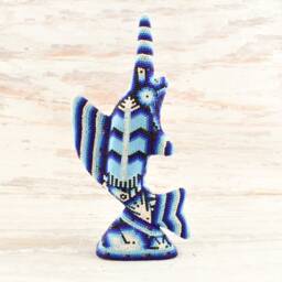 Huichol Sailfish Sculpture - Hand Carved Copal Wood Alebrije, Oaxaca Decor - thumbnail 1
