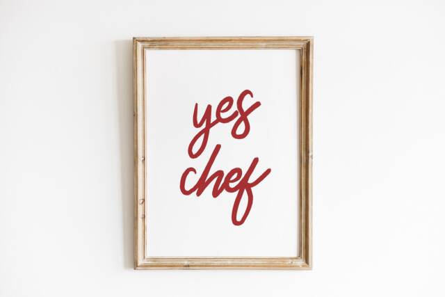 Yes Chef Poster, Mid Century Print, Kitchen Wall Art, Minimalistic Typography Foodie Gifts - image 1