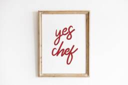 Yes Chef Poster, Mid Century Print, Kitchen Wall Art, Minimalistic Typography Foodie Gifts - thumbnail 1