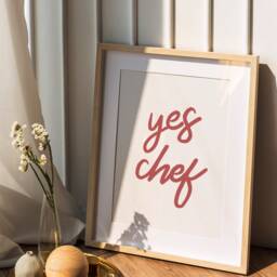 Yes Chef Poster, Mid Century Print, Kitchen Wall Art, Minimalistic Typography Foodie Gifts - thumbnail 2