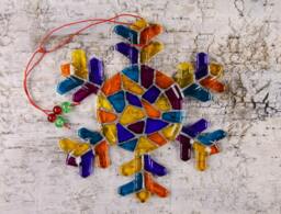 Fused Glass Snowflake Ornament, Hand Painted Colorful Christmas Decor - thumbnail 1