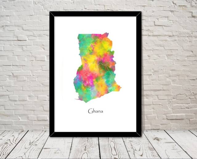 Ghana Print Watercolour Illustration Map Art Abstract Home Decor Giclee Office Wall Room