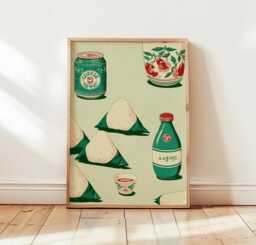 Korean Snack Poster, Onigiri Wall Art, Food Illustration Print - thumbnail 1