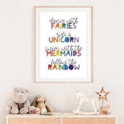 Girls Nursery Print, Rainbow Wall Art, Fairies Prints, Mermaid Unicorn Bedroom Quotes - thumbnail 2