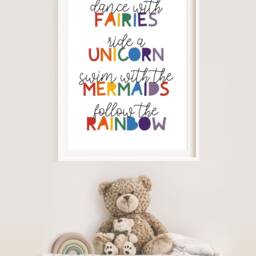 Girls Nursery Print, Rainbow Wall Art, Fairies Prints, Mermaid Unicorn Bedroom Quotes - thumbnail 3