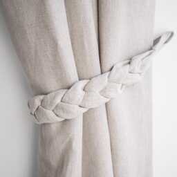 Braided Linen Curtain Tieback, Rustic Boho Decor - thumbnail 2