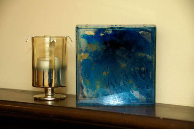 Found Object Plastic Box With Alcohol Ink Wall Art