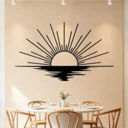 Sunset Ocean Reflection Metal Wall Art, Minimalist Sun Over Water Iron Sheet Decor, Boho Sunrise Sea Landscape Hanging - thumbnail 2