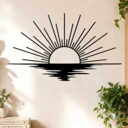 Sunset Ocean Reflection Metal Wall Art, Minimalist Sun Over Water Iron Sheet Decor, Boho Sunrise Sea Landscape Hanging - thumbnail 4