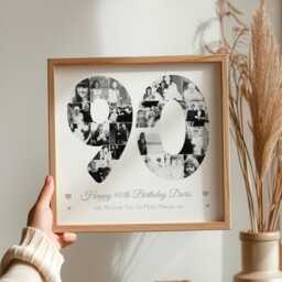Personalised 90Th Birthday Photo Collage Frame, Gift, Framed Print, Number Collage. Upto 30 Photos - thumbnail 1