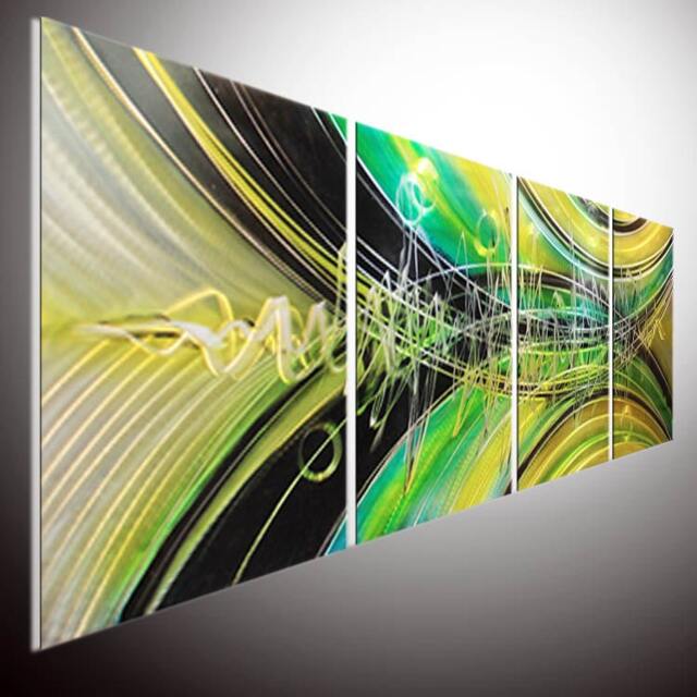 Unique Metal Wall Art Home Decor-Green Silver Yellow Abstract Contemporary Modern Decor - image 1