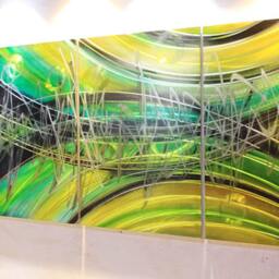 Unique Metal Wall Art Home Decor-Green Silver Yellow Abstract Contemporary Modern Decor - thumbnail 3