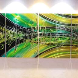 Unique Metal Wall Art Home Decor-Green Silver Yellow Abstract Contemporary Modern Decor - thumbnail 2